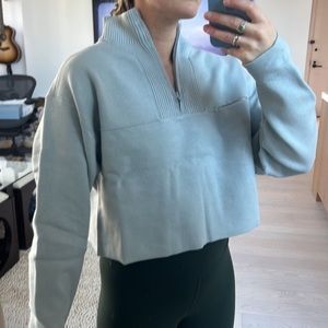 Lunya Chilled Blue Cozy Cotton Silk 1/4 Zip Pullover Sweater